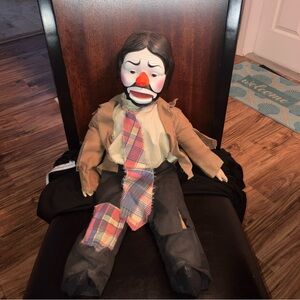 Vintage 70’s-80’s Clown Doll with Plaid Tie By Horseman Dolls. Ventriloquist